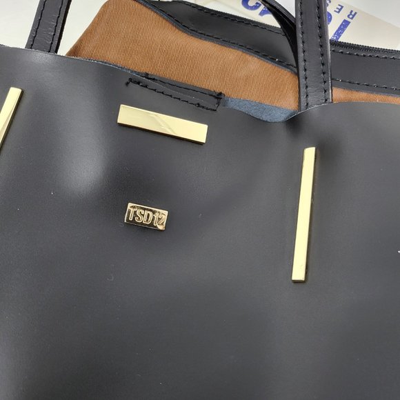 NWT TSD12 Black Leather Tote - Picture 4 of 5